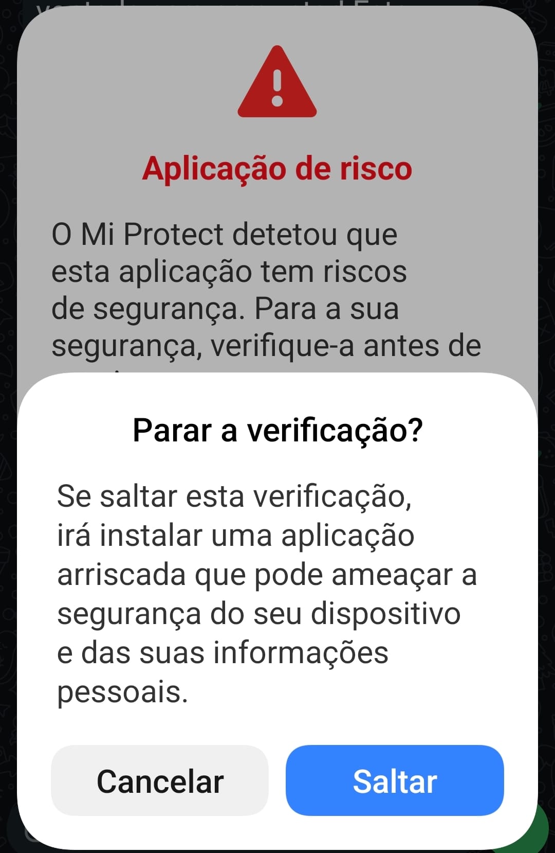 Passo 1 - Saltar primeiro aviso